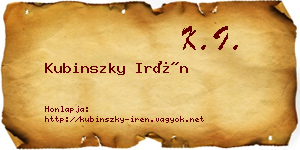 Kubinszky Irén névjegykártya